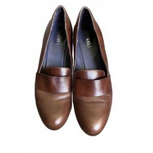 Vaneli Brown Leather Wedge Heels 8.5 Narrow